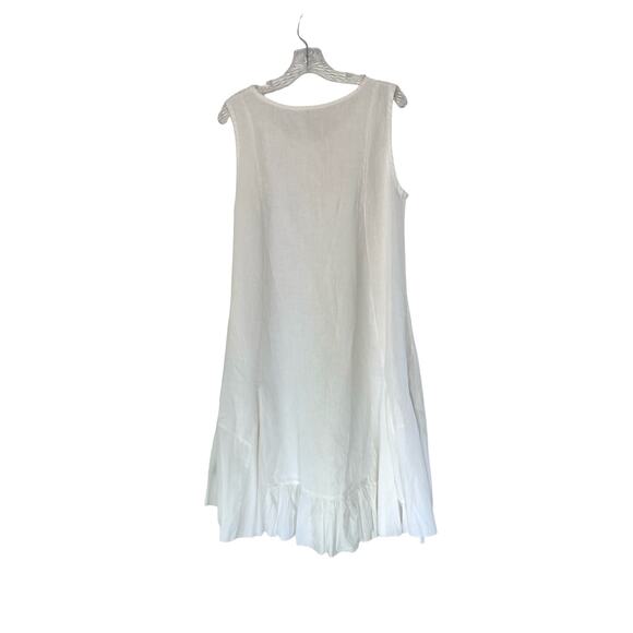 Luna Luz White Lagenlook Coastal Relaxed Linen Flounce Dress Size Medium - Picture 8 of 10